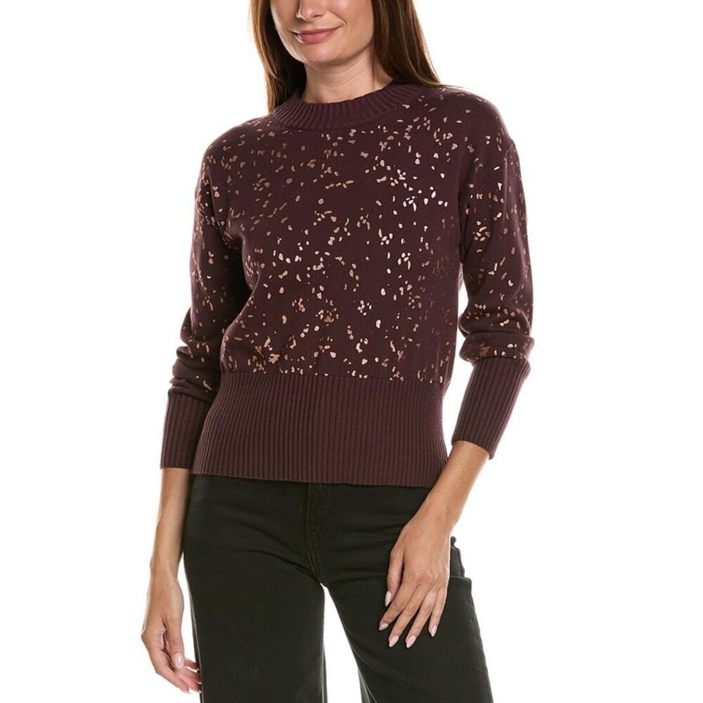 Wispr Womens  Scatter Foil Crewneck Sweater, Brown